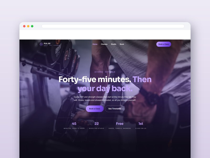 Boutique Fitness Studio interface design