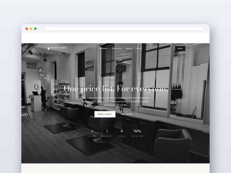 Minimal Beauty Studio interface design