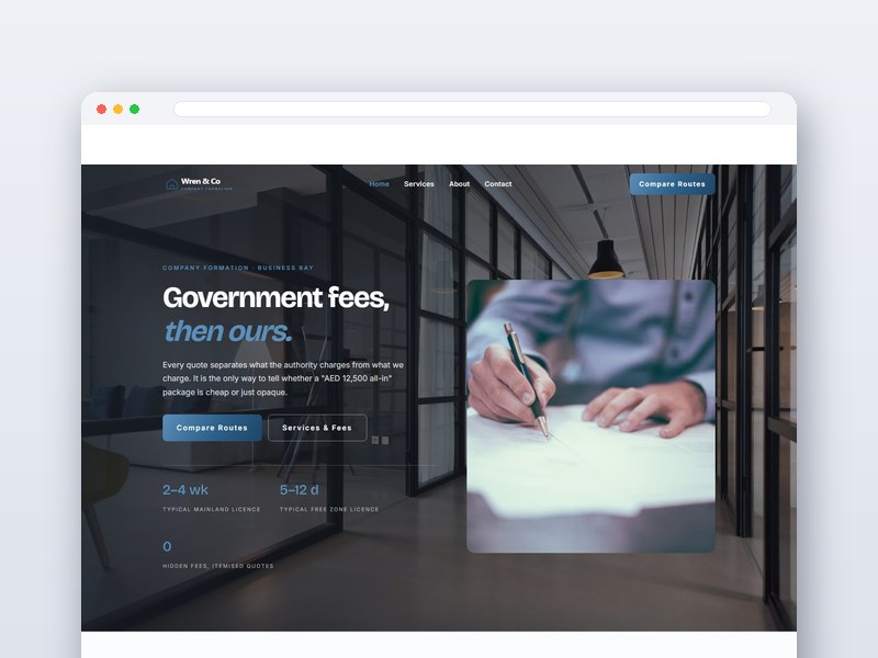 Business Setup interface design