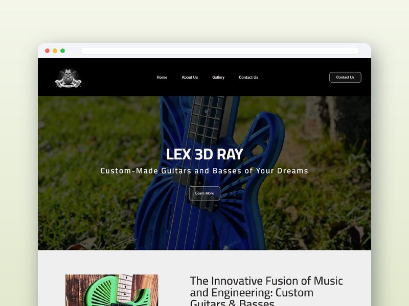 LEX 3D RAY Custom Guitars website design